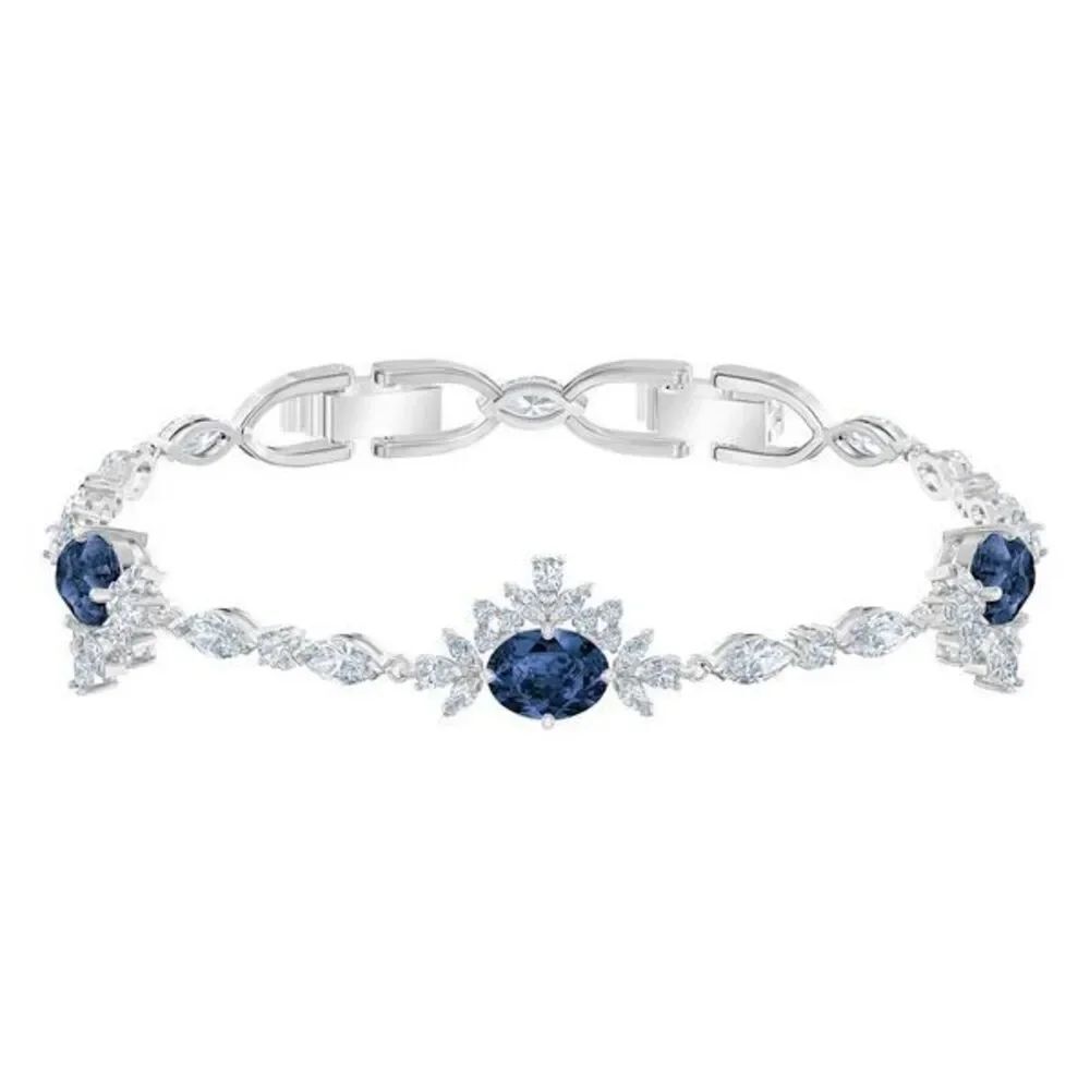 Swarovski Blue Crystal Tennis Bracelet Silver Tone Clear & Sapphire Blue Crystal